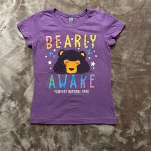 Next Level Apparel T-Shirt Girls Size 5/6 Purple with Bearly Awake